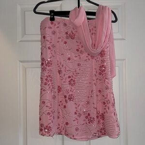 Pepper mayo - light pink beaded dress with neck scarf - Size 10